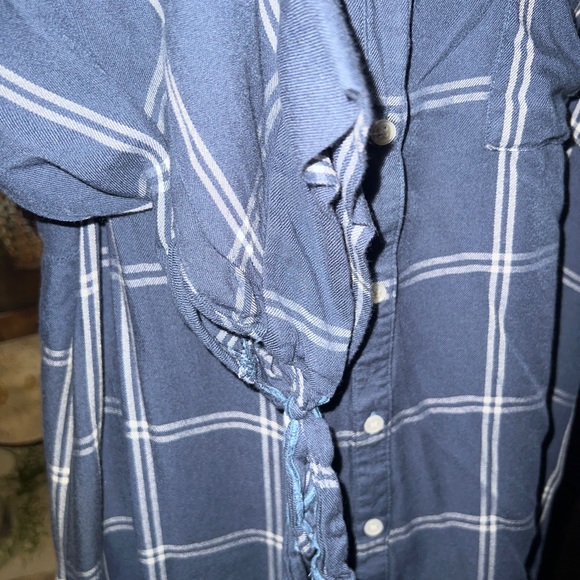 Est. 1946 Women's Plaid Tie Sleeve Shirt Plus Size 26/28W Blue White Top Button - Picture 2 of 10